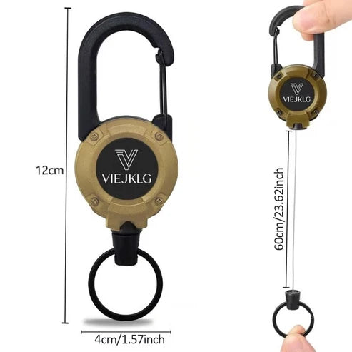 Ausziehbarer Schlüsselanhänger mit Karabiner - 65 cm Stahlseil, leicht und langlebig