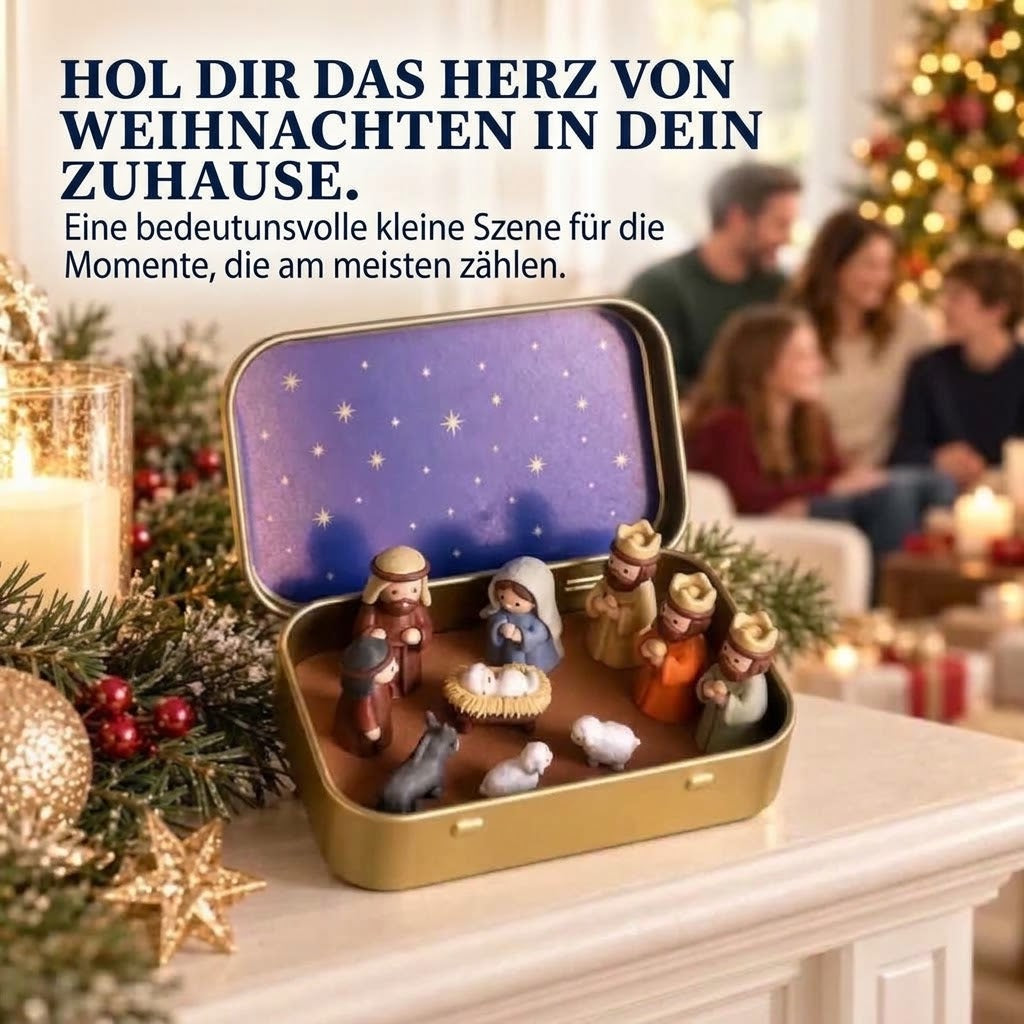 Tragbare Mini-Krippe in Metallbox – Handgefertigte Krippenfiguren im Taschenformat