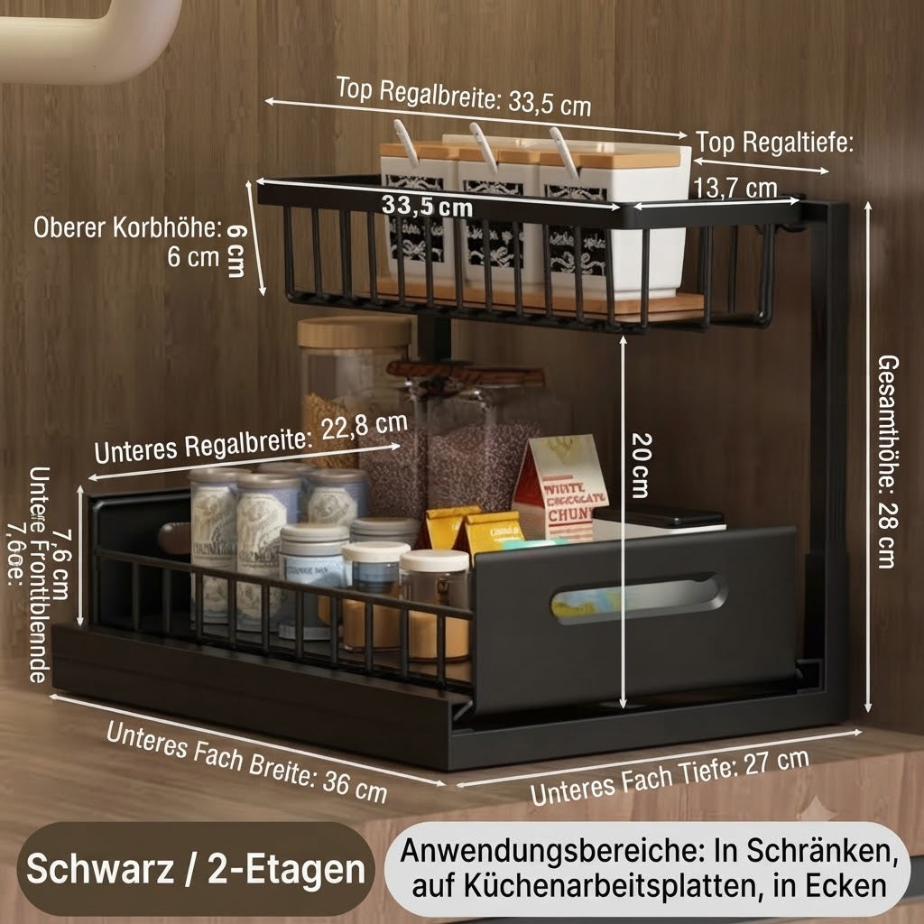 2-stöckiges herausziehbares Regal für Unterschränke