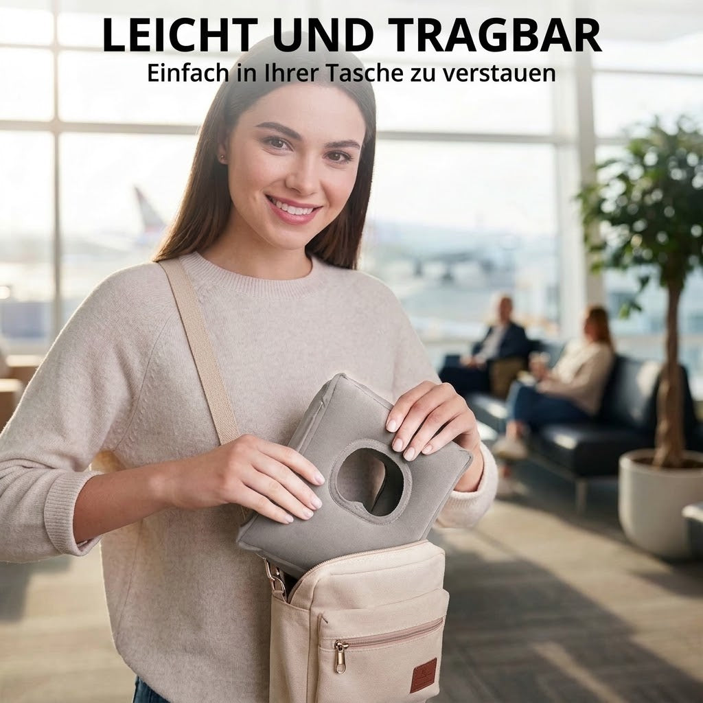 Aufblasbares ergonomisches Reisekissen – Kompaktes und tragbares Nackenkissen für Flugzeug, Zug und Auto