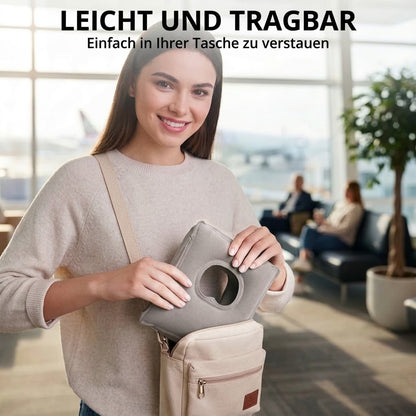 Aufblasbares ergonomisches Reisekissen – Kompaktes und tragbares Nackenkissen für Flugzeug, Zug und Auto