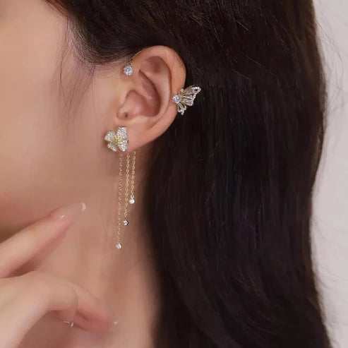 Schlichte Clip-On-Ohrringe mit Schmetterlings- und Blumenmotiven sowie Quasten – Elegant, komfortabel und ganz ohne Ohrlöcher tragbar