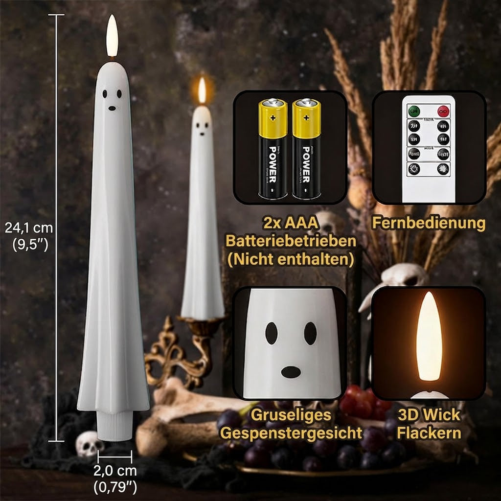 Fernbedienbare LED-Geisterkerzen mit 3D-Flamme | 1 Set (2 Stück)
