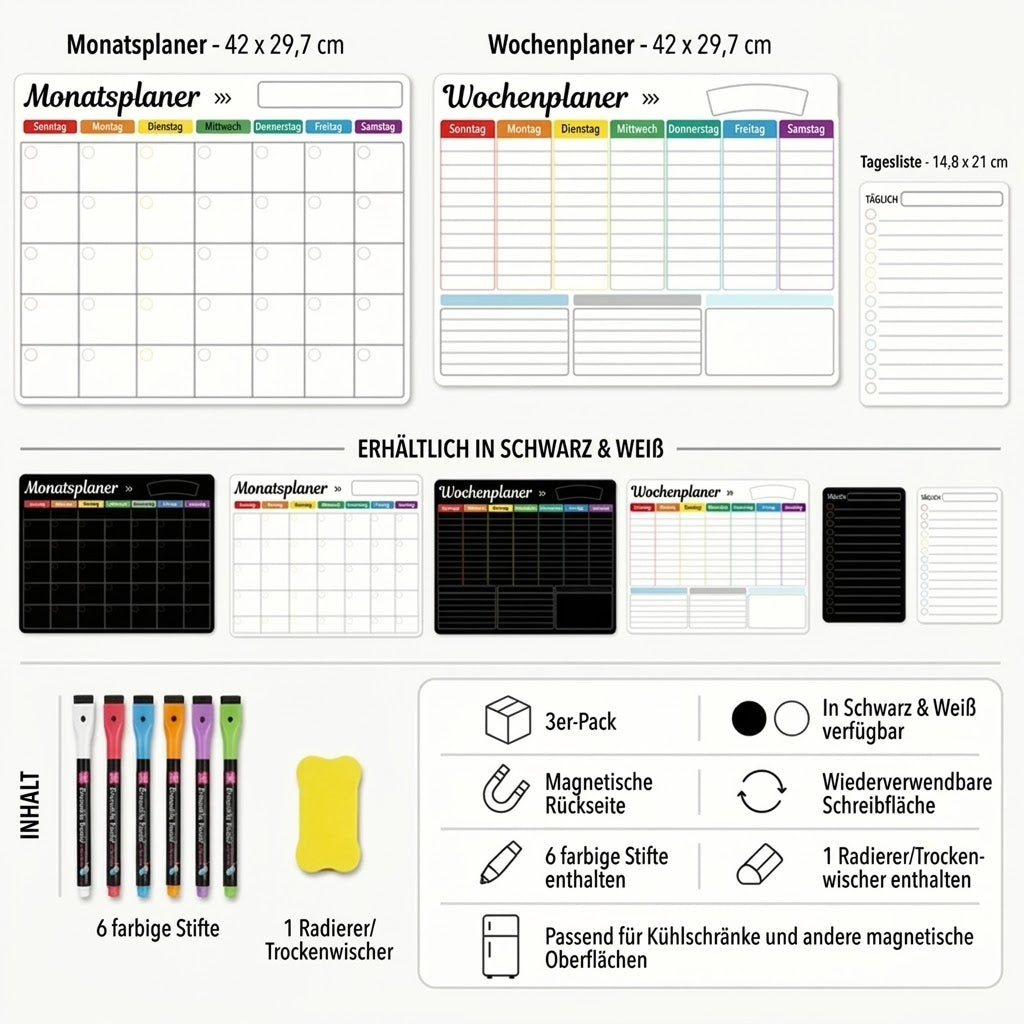 Magnetischer Familienplaner – Monats-, Wochen- und Tagesplaner