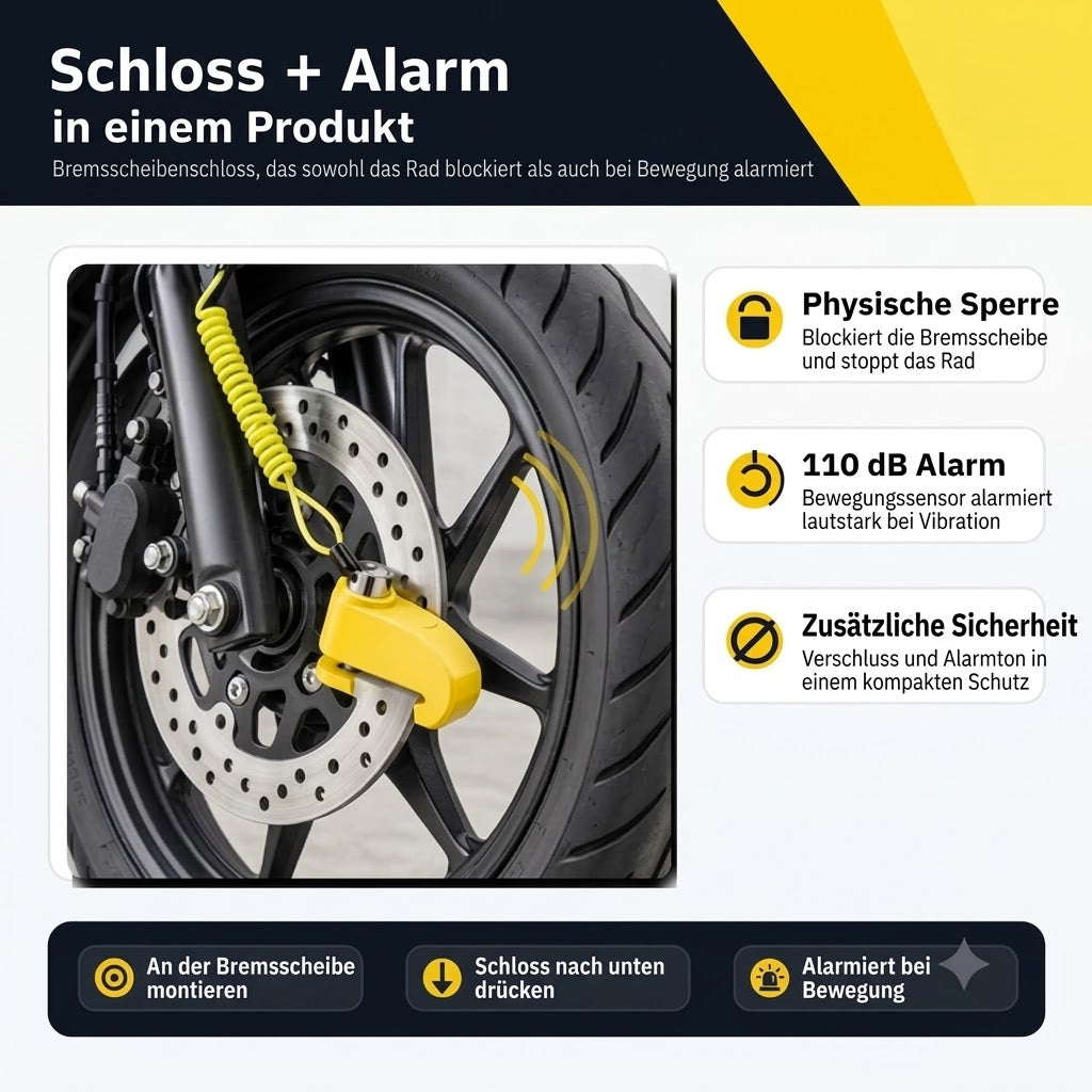 110 dB Alarm-Bremsscheibenschloss – Bremsscheibenschloss für Fahrräder, Mopeds und Motorräder