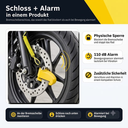 110 dB Alarm-Bremsscheibenschloss – Bremsscheibenschloss für Fahrräder, Mopeds und Motorräder