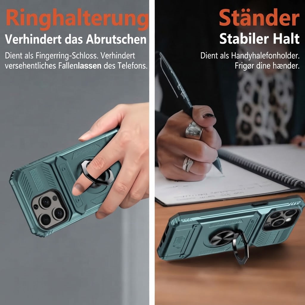 Stoßfeste iPhone-Schutzhülle mit Kartenfach und integriertem Ringhalter