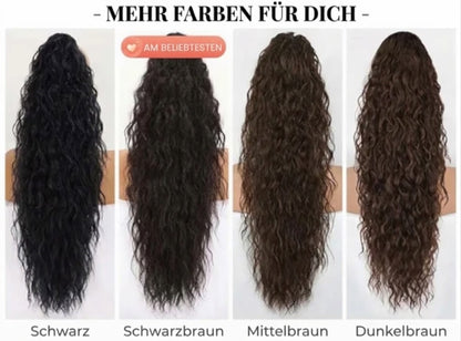 Langer welliger Pferdeschwanz-Dutt (Wasserwelle) – Klammer-Pferdeschwanz für das gesamte Haar, ideal für den Alltag und Partys
