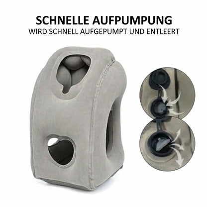 Aufblasbares ergonomisches Reisekissen – Kompaktes und tragbares Nackenkissen für Flugzeug, Zug und Auto