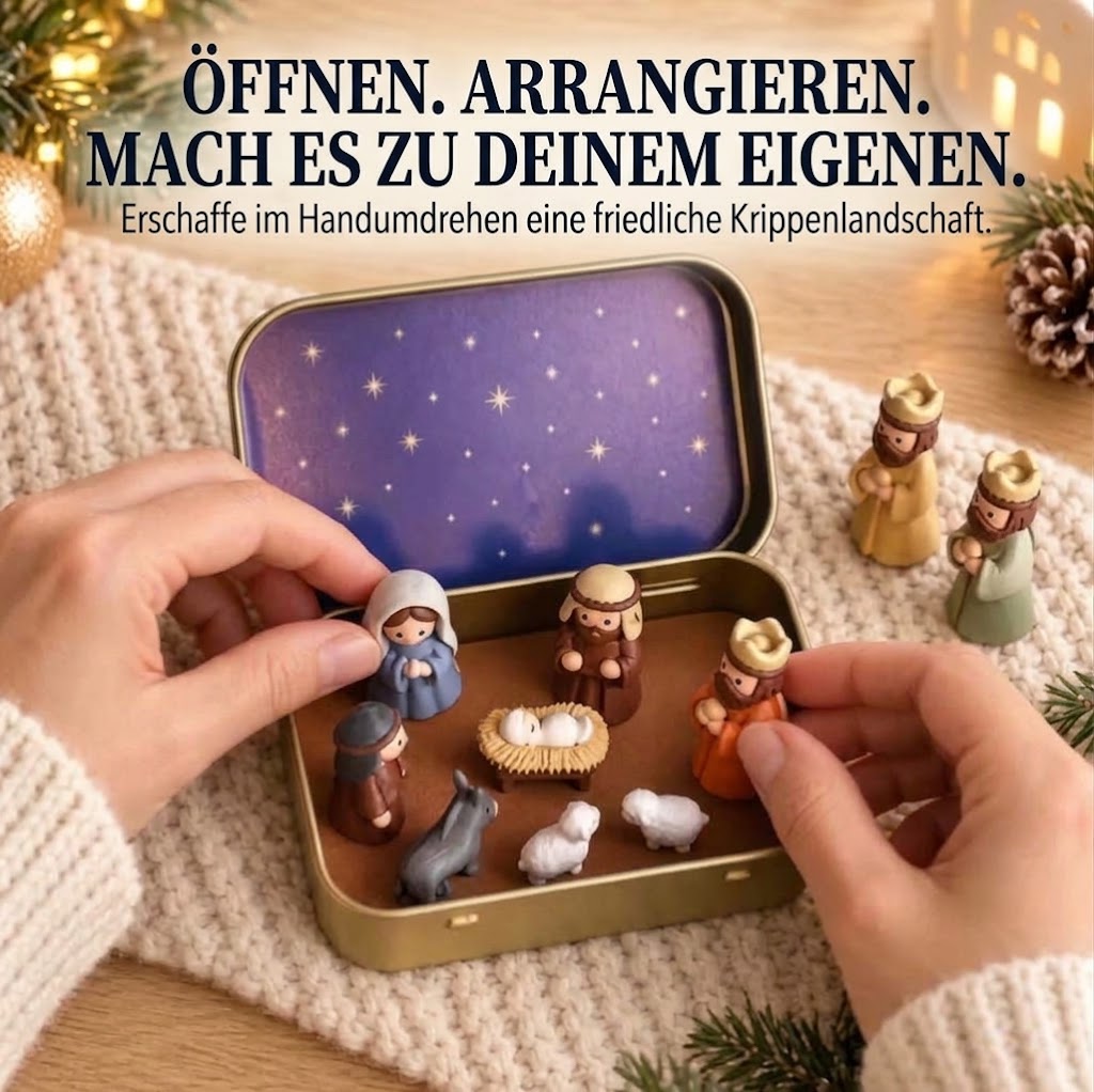Tragbare Mini-Krippe in Metallbox – Handgefertigte Krippenfiguren im Taschenformat