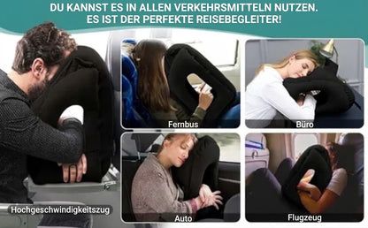 Aufblasbares ergonomisches Reisekissen – Kompaktes und tragbares Nackenkissen für Flugzeug, Zug und Auto