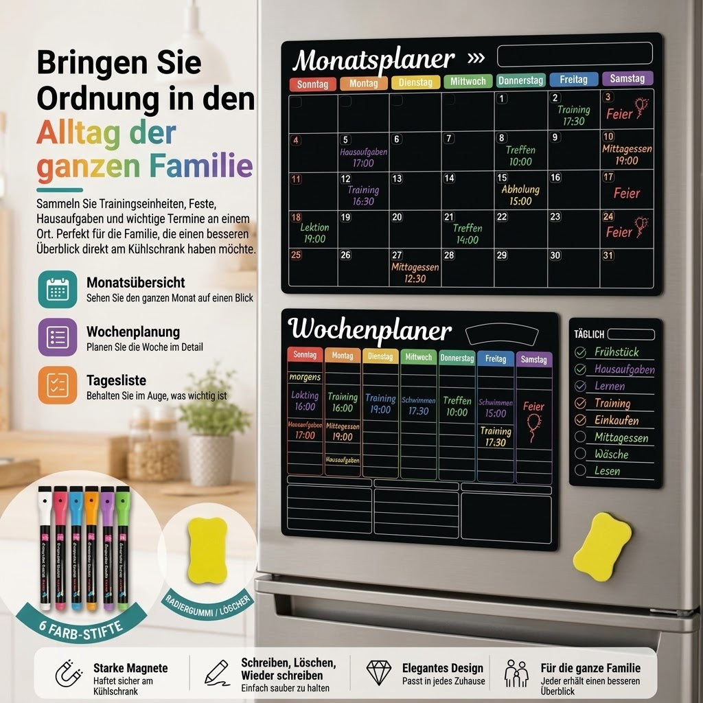 Magnetischer Familienplaner – Monats-, Wochen- und Tagesplaner