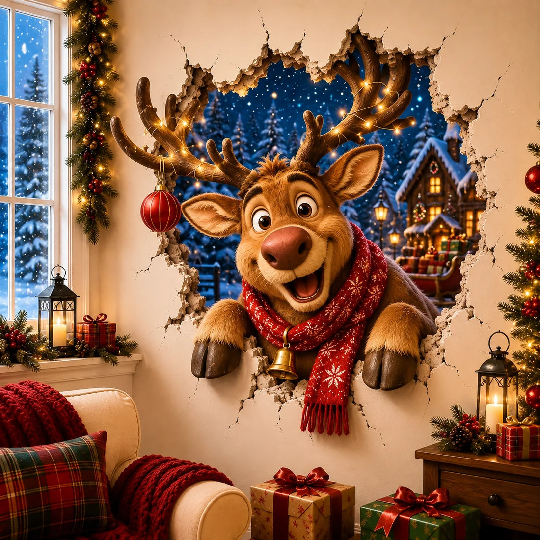 „Durchbruch“-Weihnachtsaufkleber – Kreativer 3D-Sticker für Fenster und Wände