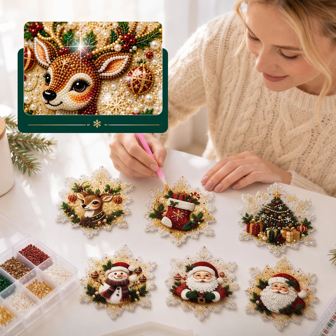 6er-Set DIY-Diamantmalerei-Set für Weihnachtsdekorationen