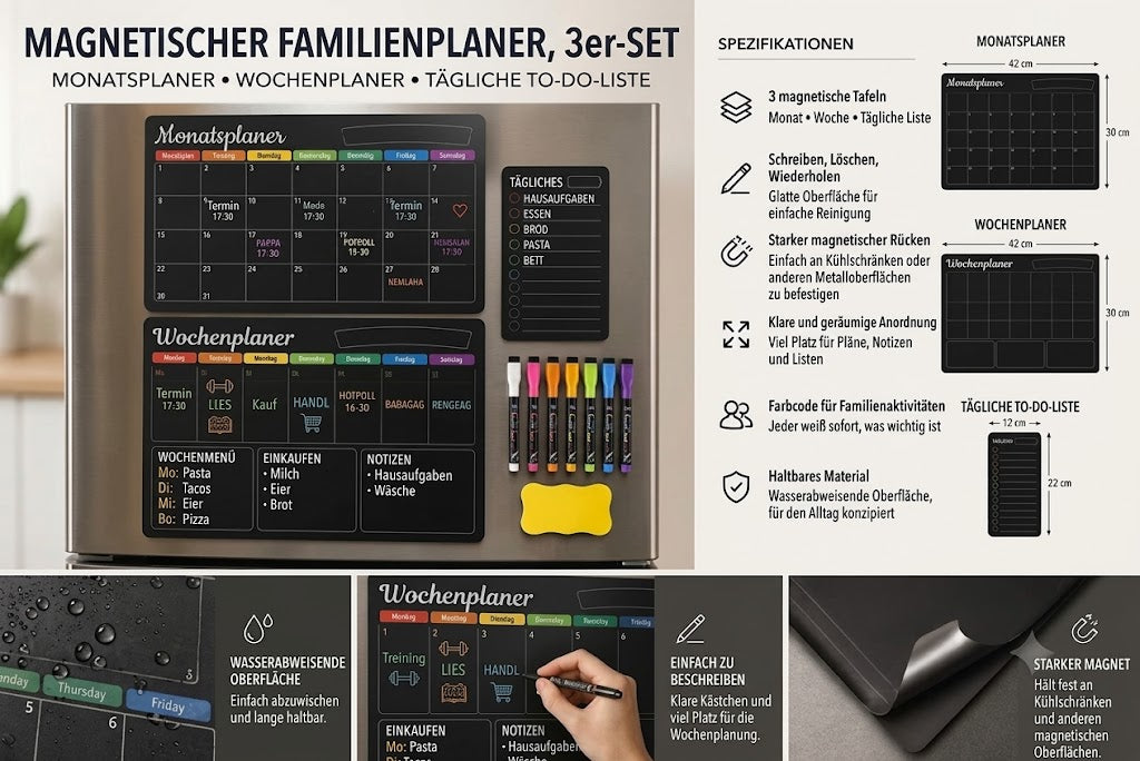 Magnetischer Familienplaner – Monats-, Wochen- und Tagesplaner