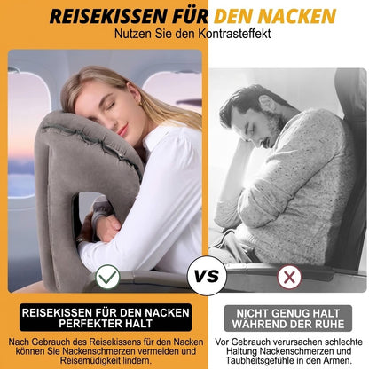 Aufblasbares ergonomisches Reisekissen – Kompaktes und tragbares Nackenkissen für Flugzeug, Zug und Auto