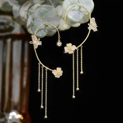 Schlichte Clip-On-Ohrringe mit Schmetterlings- und Blumenmotiven sowie Quasten – Elegant, komfortabel und ganz ohne Ohrlöcher tragbar