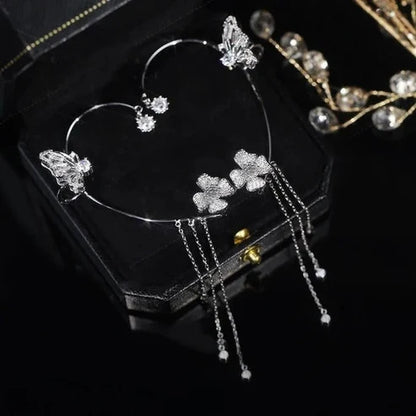Schlichte Clip-On-Ohrringe mit Schmetterlings- und Blumenmotiven sowie Quasten – Elegant, komfortabel und ganz ohne Ohrlöcher tragbar