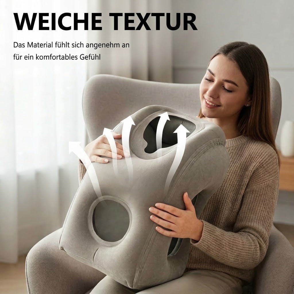 Aufblasbares ergonomisches Reisekissen – Kompaktes und tragbares Nackenkissen für Flugzeug, Zug und Auto