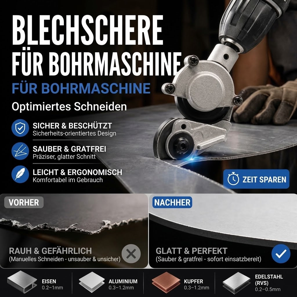 Blechschneide-Aufsatz für Bohrmaschinen – Elektrische Metallschere & Blechschneider