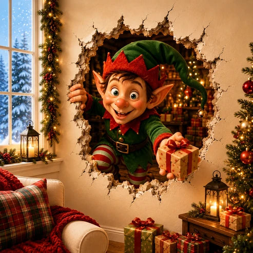 „Durchbruch“-Weihnachtsaufkleber – Kreativer 3D-Sticker für Fenster und Wände