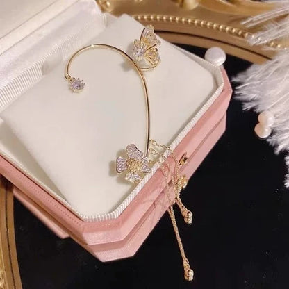 Schlichte Clip-On-Ohrringe mit Schmetterlings- und Blumenmotiven sowie Quasten – Elegant, komfortabel und ganz ohne Ohrlöcher tragbar