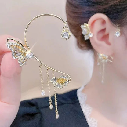 Schlichte Clip-On-Ohrringe mit Schmetterlings- und Blumenmotiven sowie Quasten – Elegant, komfortabel und ganz ohne Ohrlöcher tragbar