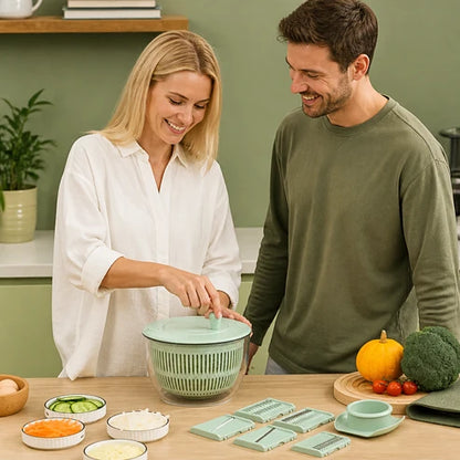9-in-1 Manueller Zerkleinerer für Salate und Gemüse mit Schleuderfunktion
