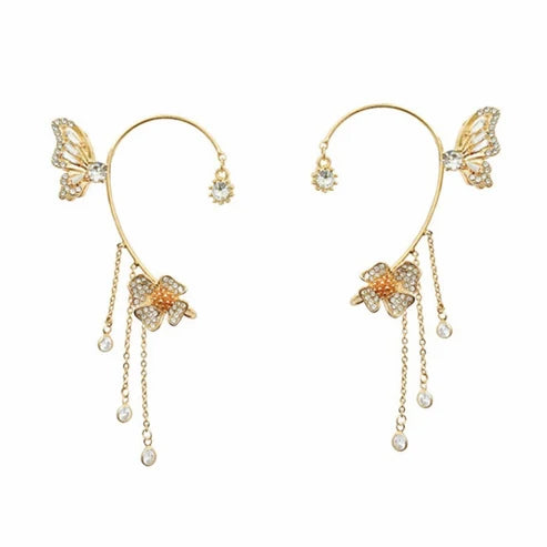 Schlichte Clip-On-Ohrringe mit Schmetterlings- und Blumenmotiven sowie Quasten – Elegant, komfortabel und ganz ohne Ohrlöcher tragbar
