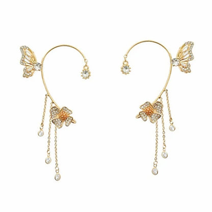 Schlichte Clip-On-Ohrringe mit Schmetterlings- und Blumenmotiven sowie Quasten – Elegant, komfortabel und ganz ohne Ohrlöcher tragbar