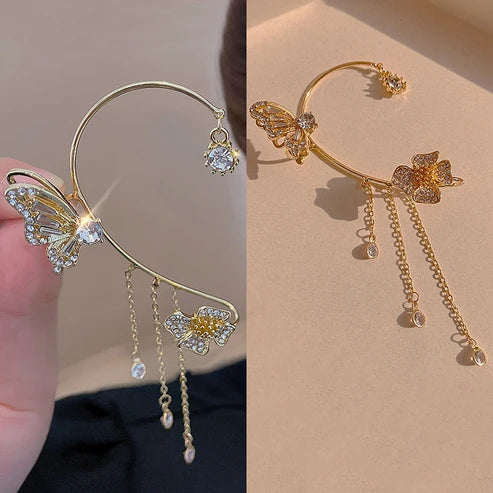 Schlichte Clip-On-Ohrringe mit Schmetterlings- und Blumenmotiven sowie Quasten – Elegant, komfortabel und ganz ohne Ohrlöcher tragbar
