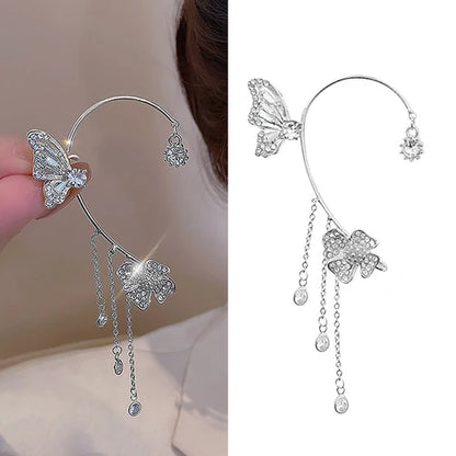 Schlichte Clip-On-Ohrringe mit Schmetterlings- und Blumenmotiven sowie Quasten – Elegant, komfortabel und ganz ohne Ohrlöcher tragbar