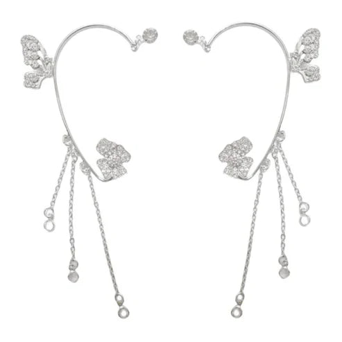 Schlichte Clip-On-Ohrringe mit Schmetterlings- und Blumenmotiven sowie Quasten – Elegant, komfortabel und ganz ohne Ohrlöcher tragbar
