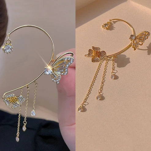 Schlichte Clip-On-Ohrringe mit Schmetterlings- und Blumenmotiven sowie Quasten – Elegant, komfortabel und ganz ohne Ohrlöcher tragbar