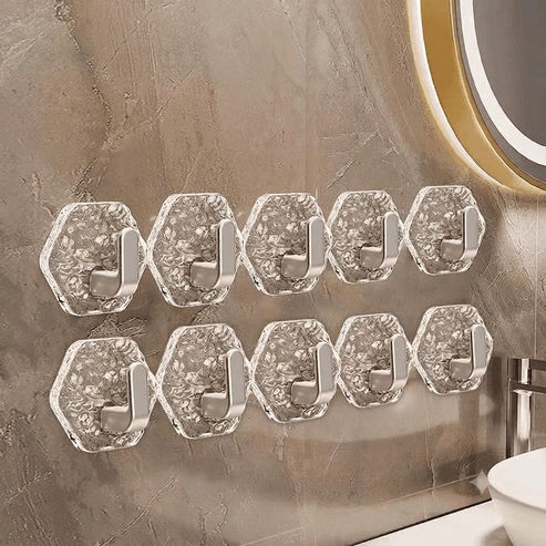 Selbstklebende Wandhaken – Hexagon-Wellen-Design (1 Set = 10 Stück)