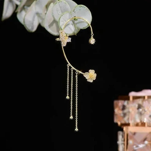 Schlichte Clip-On-Ohrringe mit Schmetterlings- und Blumenmotiven sowie Quasten – Elegant, komfortabel und ganz ohne Ohrlöcher tragbar