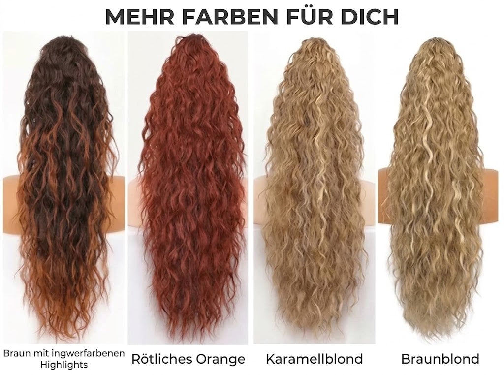 Langer welliger Pferdeschwanz-Dutt (Wasserwelle) – Klammer-Pferdeschwanz für das gesamte Haar, ideal für den Alltag und Partys