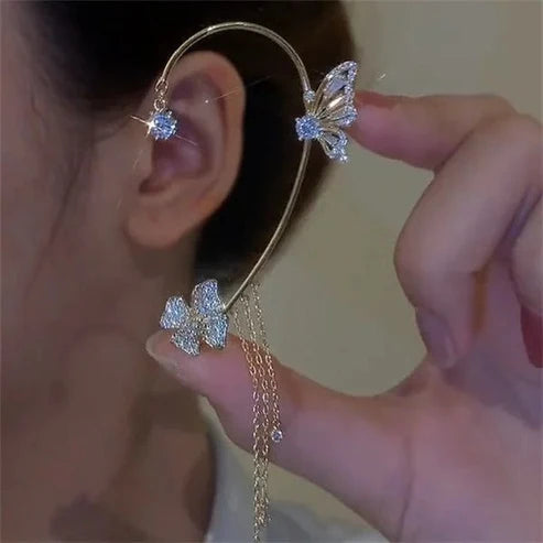 Schlichte Clip-On-Ohrringe mit Schmetterlings- und Blumenmotiven sowie Quasten – Elegant, komfortabel und ganz ohne Ohrlöcher tragbar