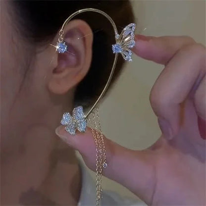 Schlichte Clip-On-Ohrringe mit Schmetterlings- und Blumenmotiven sowie Quasten – Elegant, komfortabel und ganz ohne Ohrlöcher tragbar