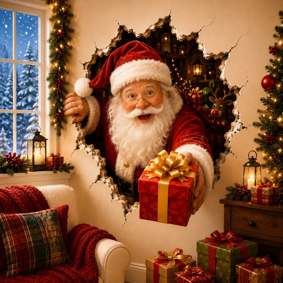 „Durchbruch“-Weihnachtsaufkleber – Kreativer 3D-Sticker für Fenster und Wände