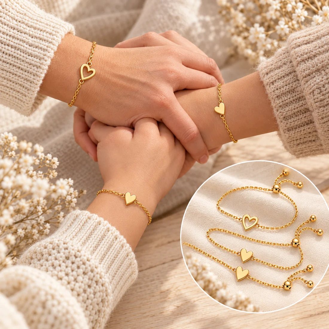 Herz-Armband-Set – 14K vergoldetes Herzarmband