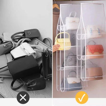 Hängende Staubschutztasche für 6 bzw. 8 große Handtaschen