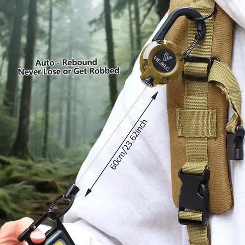 Ausziehbarer Schlüsselanhänger mit Karabiner - 65 cm Stahlseil, leicht und langlebig