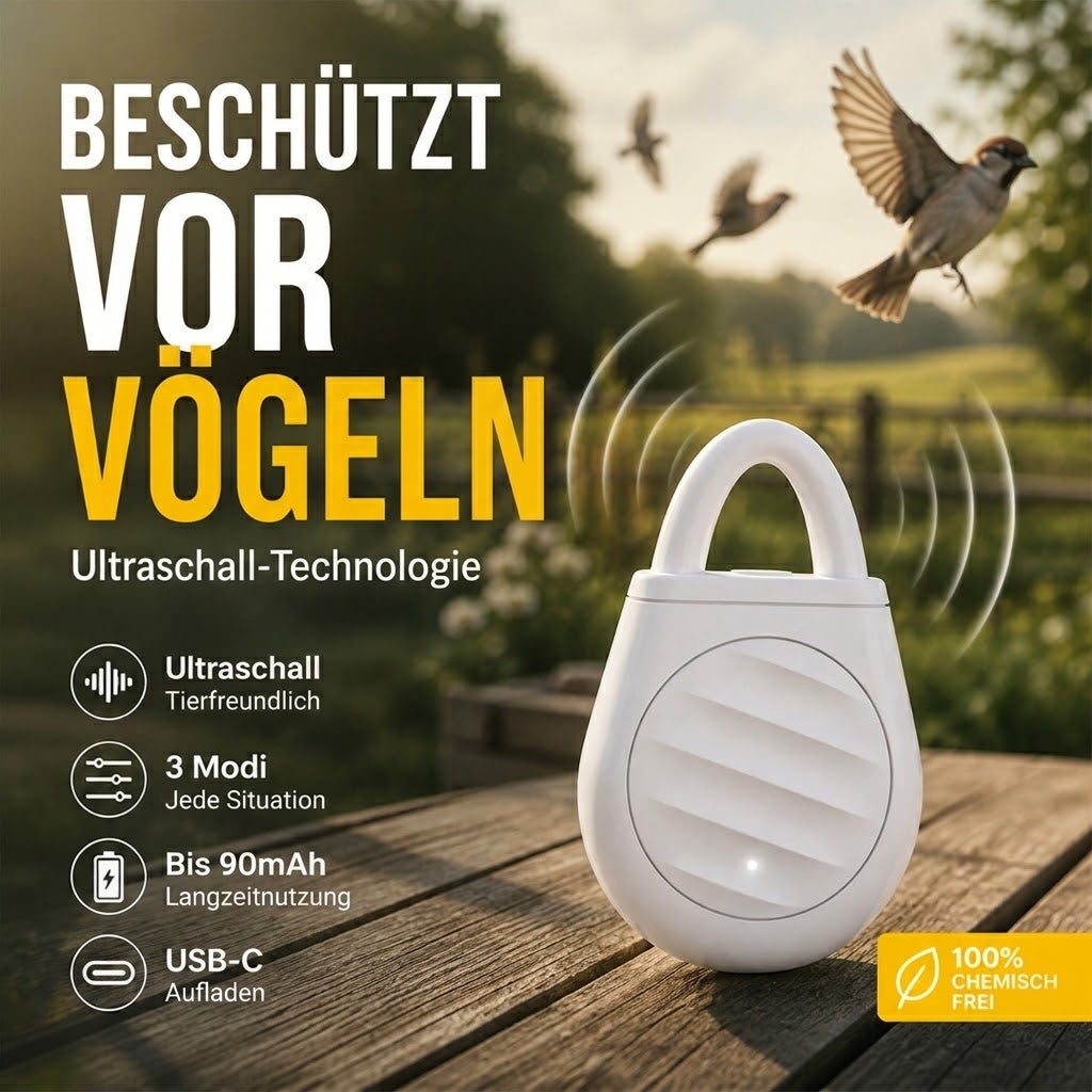 🐦 Schluss mit Vögeln, Schädlingen und Grashüpfern! Tragbarer Ultraschall-Vogelschreck im praktischen Schlüsselanhänger-Design.