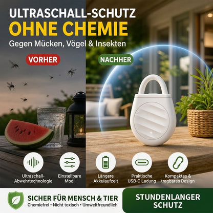 🐦 Schluss mit Vögeln, Schädlingen und Grashüpfern! Tragbarer Ultraschall-Vogelschreck im praktischen Schlüsselanhänger-Design.